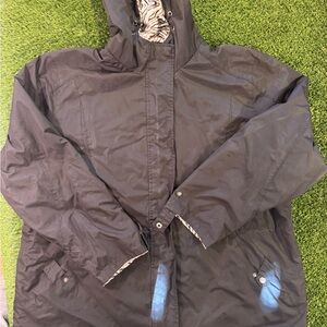 Reversible Black/ Zebra Striped Hooded Anorak Jacket with Zebra Trim